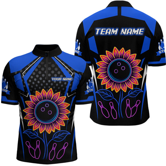 Blue Neon Lightning Sunflower Bowling Shirt for Men Custom Team Bowling Polo Bowling Jersey QZT771