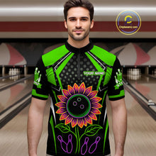 Load image into Gallery viewer, Green Neon Lightning Sunflower Bowling Shirt for Men Custom Team Bowling Polo Bowling Jersey QZT771