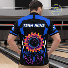 Load image into Gallery viewer, Blue Neon Lightning Sunflower Bowling Shirt for Men Custom Team Bowling Polo Bowling Jersey QZT771