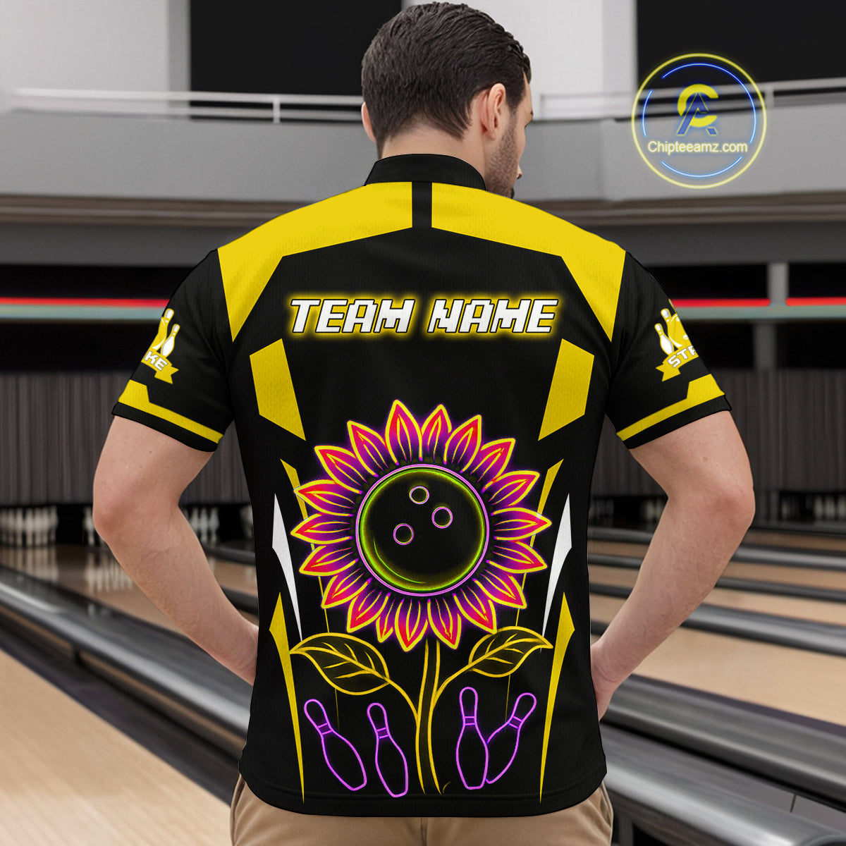 Yellow Neon Lightning Sunflower Bowling Shirt for Men Custom Team Bowling Jersey QZT771