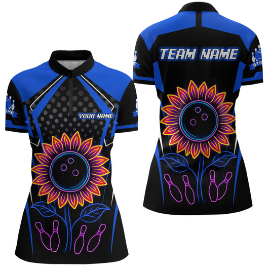 Blue Neon Lightning Sunflower Bowling Shirt for Women Custom Team Bowling Polo Bowling Jersey QZT771