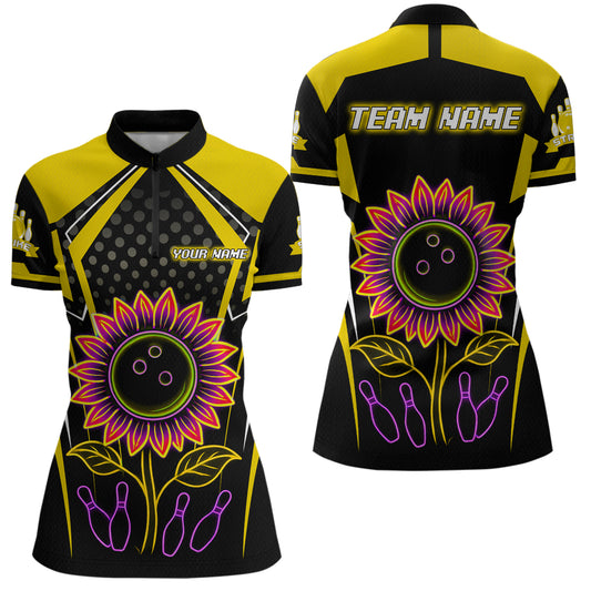 Yellow Neon Lightning Sunflower Bowling Shirt for Women Custom Team Bowling Jersey QZT771