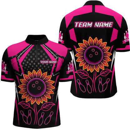 Pink Neon Lightning Sunflower Bowling Shirt for Men Custom Team Bowling Polo Bowling Jersey QZT771