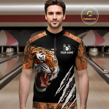 Tiger Bowling Shirt Custom Bowling Team Jersey for Men Bowling Outfit Polo & 1/4-Zip QZT772