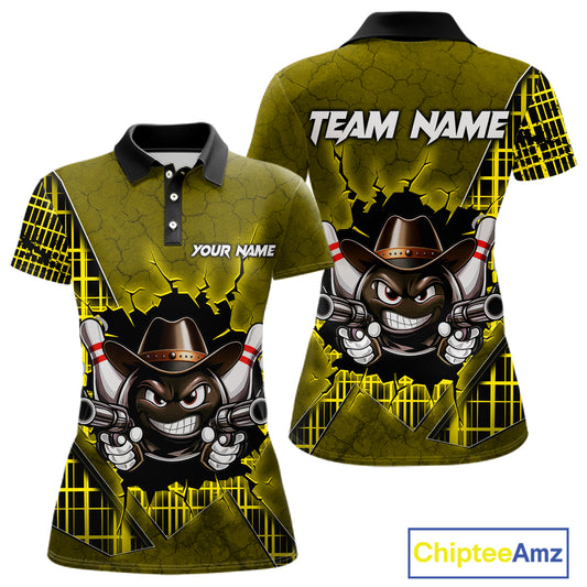 Custom Yellow Funny Cowboy Gun Bowling Shirt for Women Bowling Team Jersey Bowling Polo & Quarter-Zip QZT915
