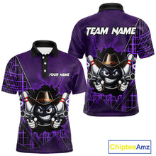 Load image into Gallery viewer, Custom Purple Funny Cowboy Gun Bowling Shirt for Men Bowling Team Jersey Bowling Polo &amp; Quarter-Zip QZT915