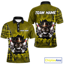 Load image into Gallery viewer, Custom Yellow Funny Cowboy Gun Bowling Shirt for Men Bowling Team Jersey Bowling Polo &amp; Quarter-Zip QZT915