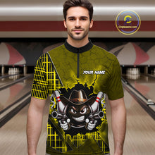 Load image into Gallery viewer, Custom Yellow Funny Cowboy Gun Bowling Shirt for Men Bowling Team Jersey Bowling Polo &amp; Quarter-Zip QZT915