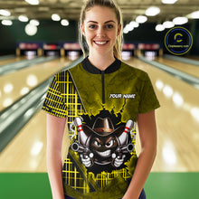 Load image into Gallery viewer, Custom Yellow Funny Cowboy Gun Bowling Shirt for Women Bowling Team Jersey Bowling Polo &amp; Quarter-Zip QZT915