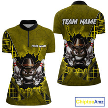 Load image into Gallery viewer, Custom Yellow Funny Cowboy Gun Bowling Shirt for Women Bowling Team Jersey Bowling Polo &amp; Quarter-Zip QZT915