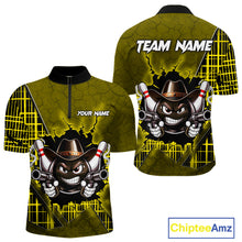 Load image into Gallery viewer, Custom Yellow Funny Cowboy Gun Bowling Shirt for Men Bowling Team Jersey Bowling Polo &amp; Quarter-Zip QZT915