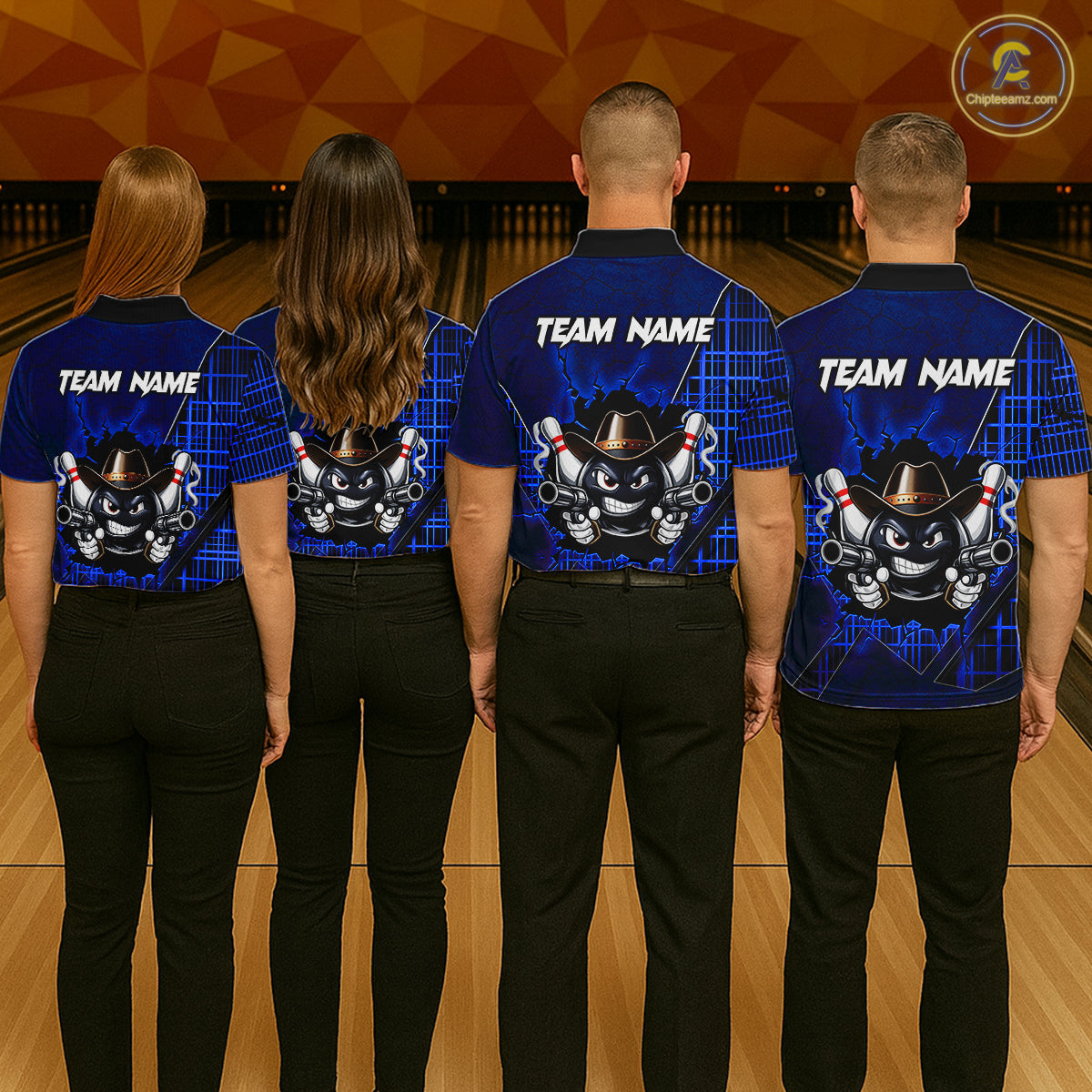 Custom Blue Funny Cowboy Gun Bowling Shirt for Women Bowling Team Jersey Bowling Polo & Quarter-Zip  QZT915
