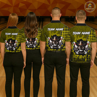 Custom Yellow Funny Cowboy Gun Bowling Shirt for Women Bowling Team Jersey Bowling Polo & Quarter-Zip QZT915