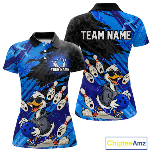 Blue Funny Duck Bowling Shirt for Women Custom Bowling Team Jersey Bowling League Polo & Quarter-Zip QZT944