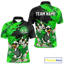 Load image into Gallery viewer, Green Funny Duck Bowling Shirt for Men Custom Bowling Team Jersey Bowling League Polo &amp; Quarter-Zip QZT944