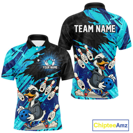 Cyan Funny Duck Bowling Shirt for Men Custom Bowling Team Jersey Bowling League Polo & Quarter-Zip QZT944
