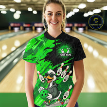 Load image into Gallery viewer, Green Funny Duck Bowling Shirt for Women Custom Bowling Team Jersey Bowling League Polo &amp; Quarter-Zip QZT944