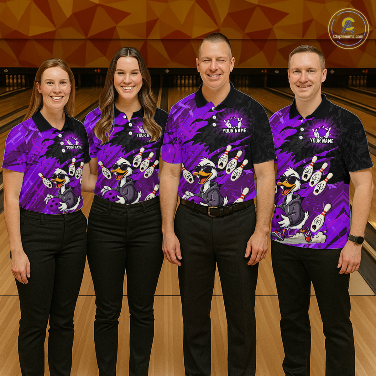Purple Funny Duck Bowling Shirt for Women Custom Bowling Team Jersey Bowling League Polo & Quarter-Zip QZT944