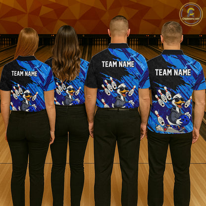 Blue Funny Duck Bowling Shirt for Women Custom Bowling Team Jersey Bowling League Polo & Quarter-Zip QZT944