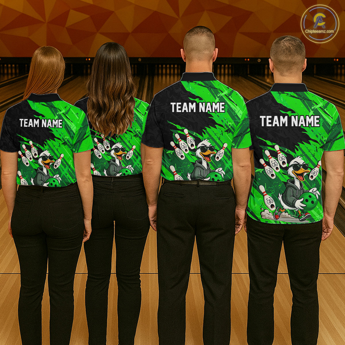 Green Funny Duck Bowling Shirt for Women Custom Bowling Team Jersey Bowling League Polo & Quarter-Zip QZT944