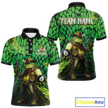 Load image into Gallery viewer, Green polo shirt with cowboy crocodile design and 'Team Name' text on a white background