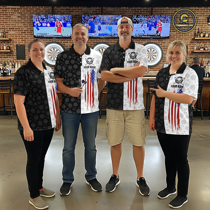 Custom Black & White Skull Dart Shirt for Men American Flag Dart Jersey for Team Dartboard Shirts Gift DHT10
