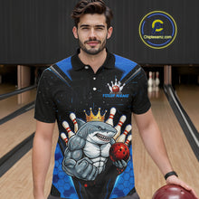 Load image into Gallery viewer, Custom Blue Funny Shark Bowling Team Shirt Bowling Jersey for Men Polo &amp; Quarter-Zip QZT949