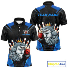 Load image into Gallery viewer, Custom Blue Funny Shark Bowling Team Shirt Bowling Jersey for Men Polo &amp; Quarter-Zip QZT949
