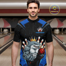Load image into Gallery viewer, Custom Blue Funny Shark Bowling Team Shirt Bowling Jersey for Men Polo &amp; Quarter-Zip QZT949