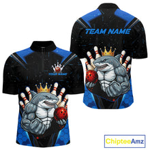 Load image into Gallery viewer, Custom Blue Funny Shark Bowling Team Shirt Bowling Jersey for Men Polo &amp; Quarter-Zip QZT949