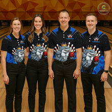 Load image into Gallery viewer, Custom Blue Funny Shark Bowling Team Shirt Bowling Jersey for Men Polo &amp; Quarter-Zip QZT949