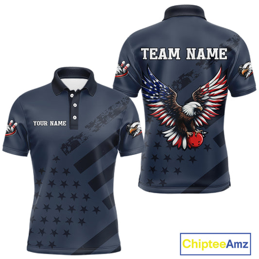 Custom American Flag Eagle Bowling Shirt for Men Polo & Quarter-Zip Bowling Team Jersey QZT953