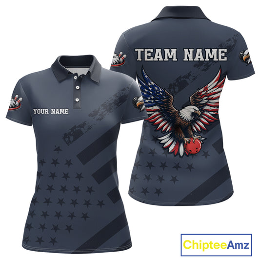 Custom American Flag Eagle Bowling Shirt for Women Polo & Quarter-Zip Bowling Team Jersey QZT953
