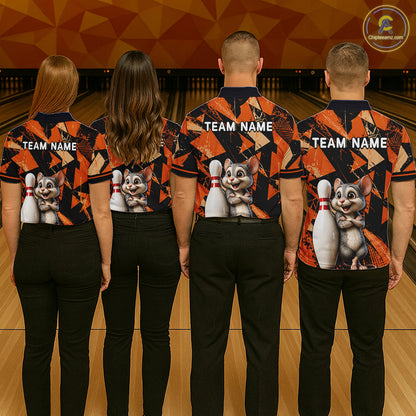 Black & Orange Funny Mouse Bowling Team Shirt for Men Custom Bowling Jersey Polo & Quarter-Zip QZT1033