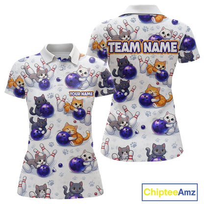 Custom Funny Cat Pattern Bowling Shirt Bowling Jersey League Polo & 1/4Zip Bowling Team for Women QZT951