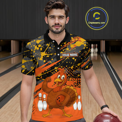 Orange Funny Turkey Bowling Team Shirt for Men Bowling Jersey Thanksgiving Bowling Outfit QZT776