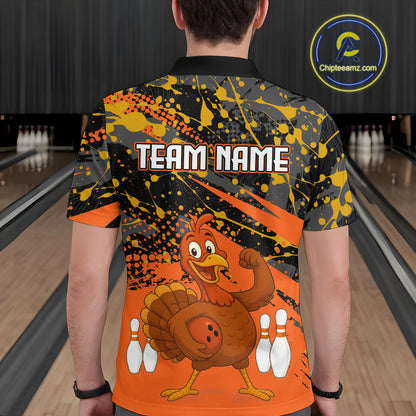 Orange Funny Turkey Bowling Team Shirt for Men Bowling Jersey Thanksgiving Bowling Outfit QZT776