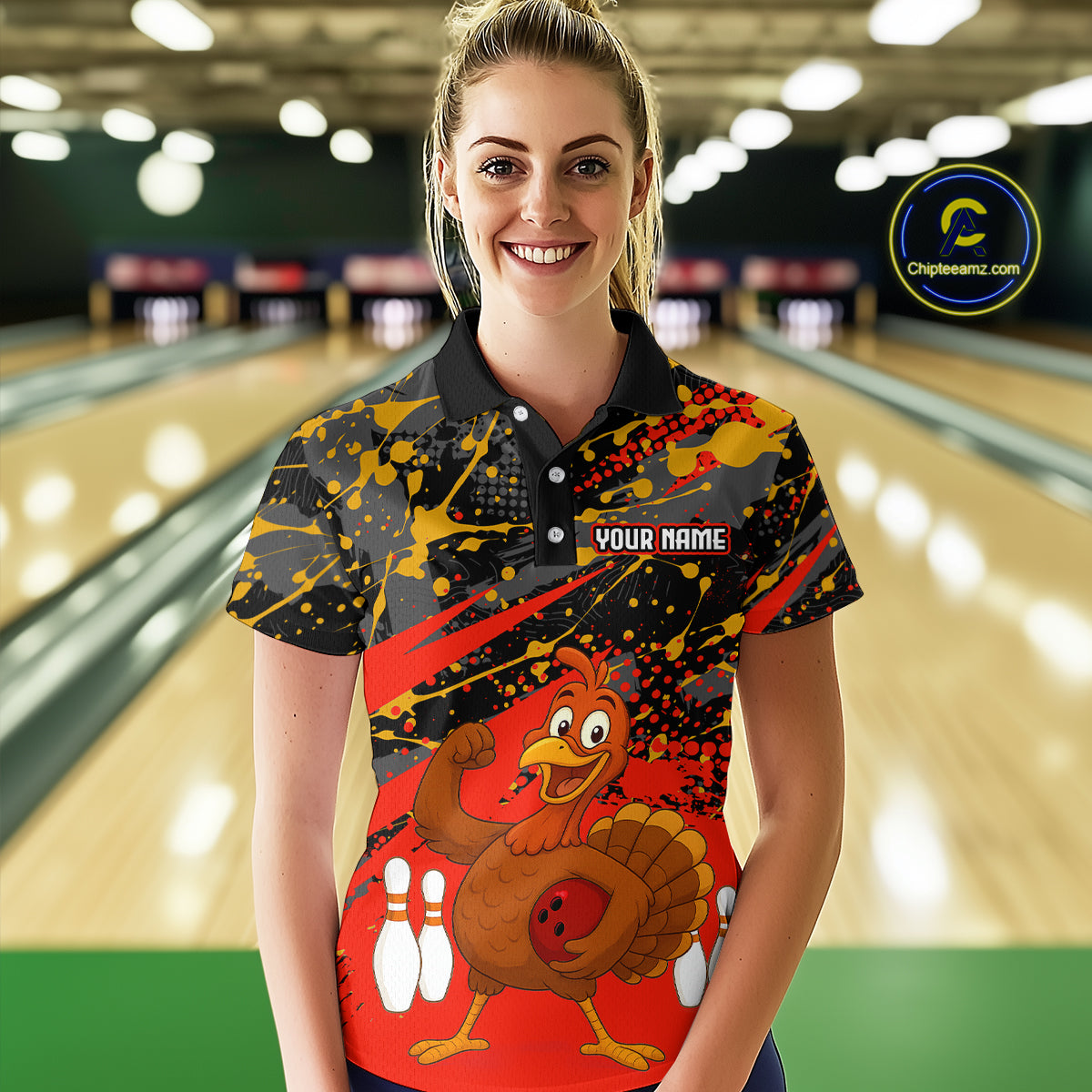 Red Funny Turkey Bowling Team Shirt for Women Bowling Jersey Thanksgiving Bowling Outfit QZT776