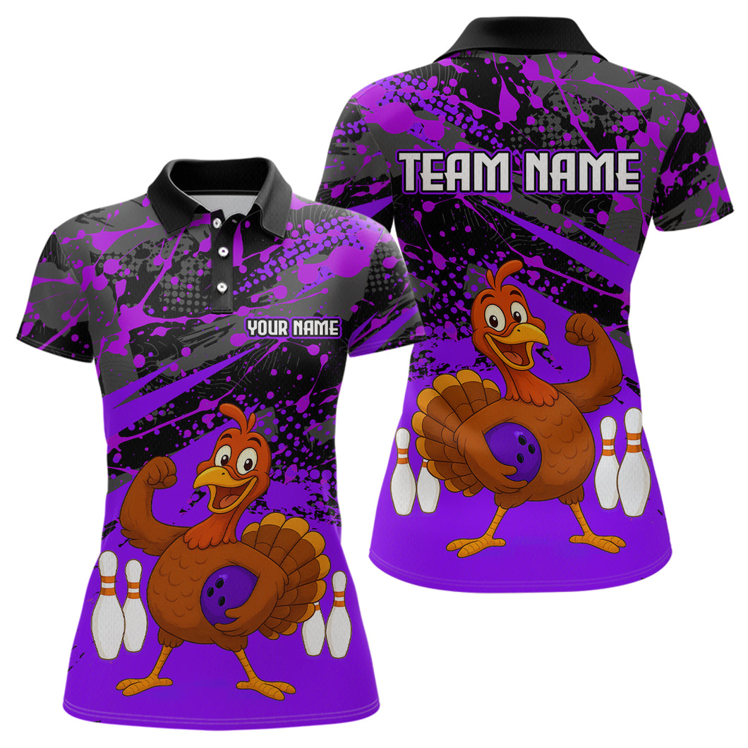 Purple Funny Turkey Bowling Team Shirt for Women Bowling Jersey Thanksgiving Bowling Outfit QZT776