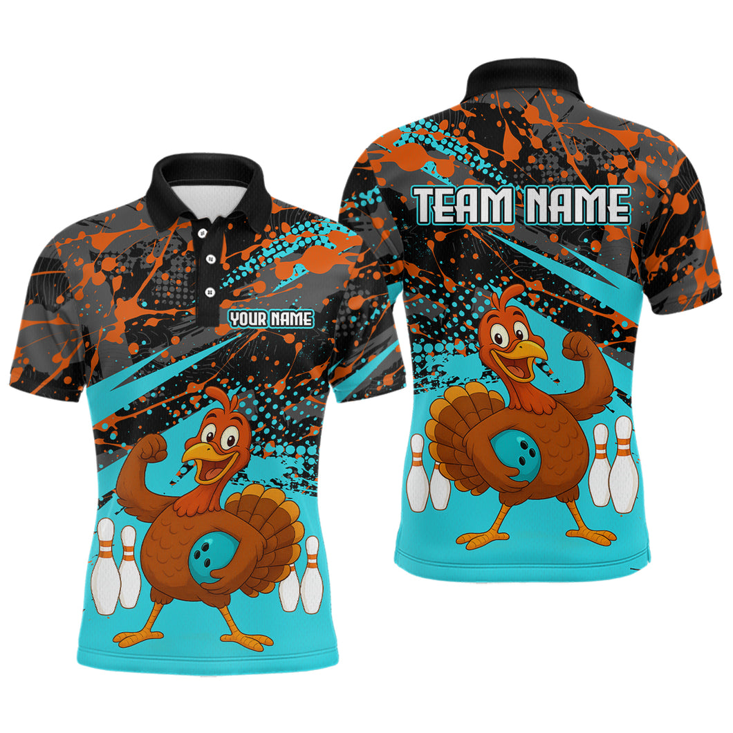 Turquoise Funny Turkey Bowling Team Shirt for Men Bowling Jersey Thanksgiving Bowling Outfit QZT776