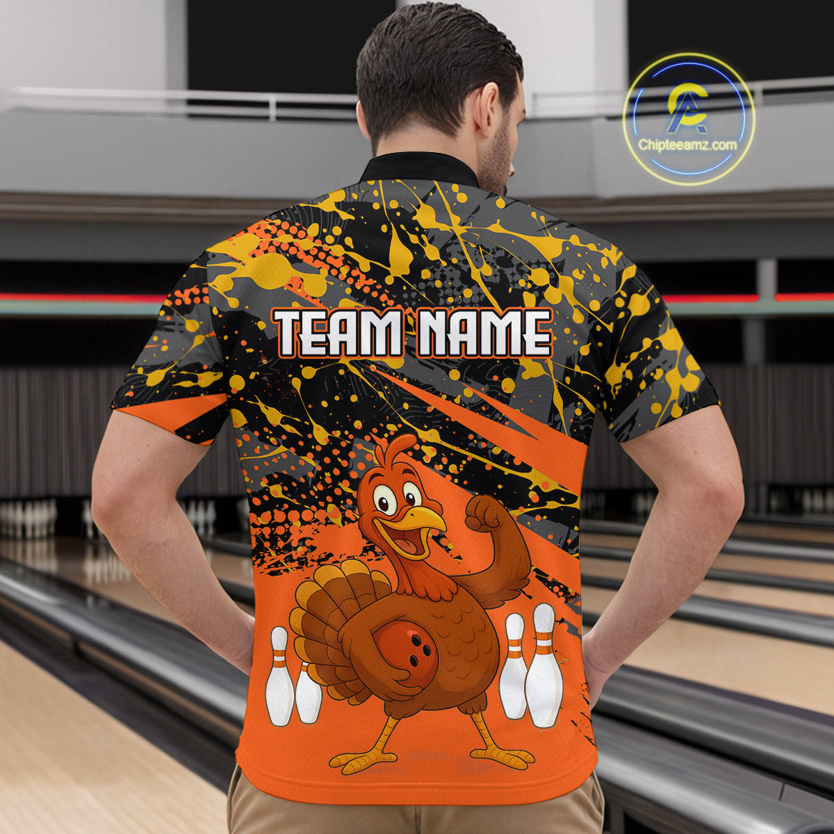 Orange Funny Turkey Bowling Team Shirt for Men Bowling Jersey Thanksgiving Bowling Outfit QZT776