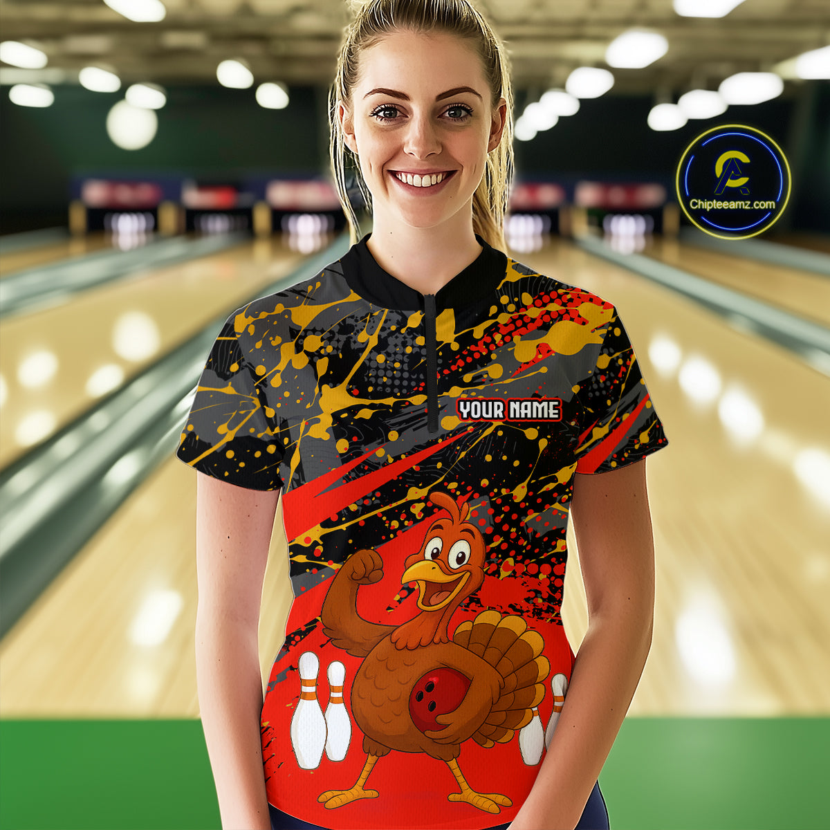 Red Funny Turkey Bowling Team Shirt for Women Bowling Jersey Thanksgiving Bowling Outfit QZT776