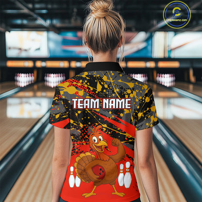Red Funny Turkey Bowling Team Shirt for Women Bowling Jersey Thanksgiving Bowling Outfit QZT776