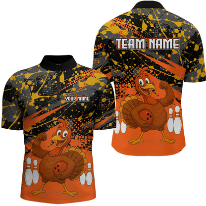 Orange Funny Turkey Bowling Team Shirt for Men Bowling Jersey Thanksgiving Bowling Outfit QZT776