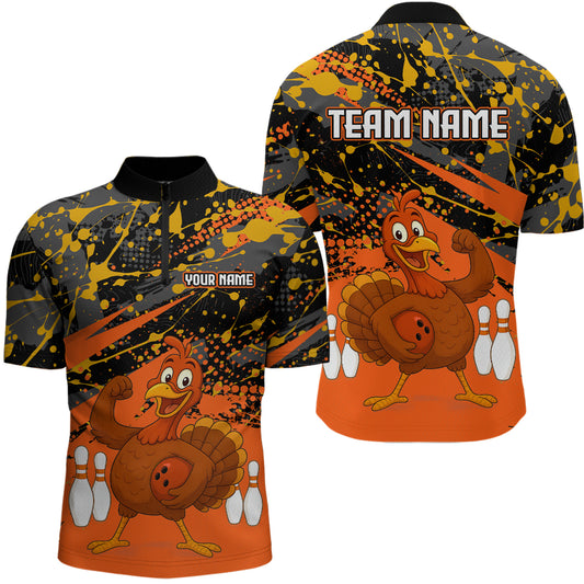 Orange Funny Turkey Bowling Team Shirt for Men Bowling Jersey Thanksgiving Bowling Outfit QZT776
