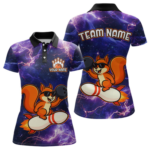 Custom Thunder Lightning Funny Squirrel Bowling Shirt Polo & 1/4 Zip Bowling Jersey Bowling Outfit for Women QZT777