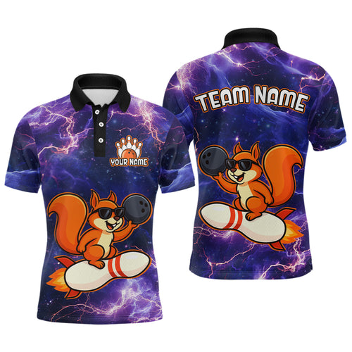 Custom Thunder Lightning Funny Squirrel Bowling Shirt Polo & 1/4 Zip Bowling Jersey Bowling Outfit for Men QZT777