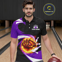 Load image into Gallery viewer, Personalized Purple Flame Demon Hand Bowling Shirt for Men Bowling Outfit Polo &amp; Quarter-Zip Bowling Jersey QZT867