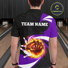 Load image into Gallery viewer, Personalized Purple Flame Demon Hand Bowling Shirt for Men Bowling Outfit Polo &amp; Quarter-Zip Bowling Jersey QZT867