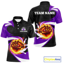 Load image into Gallery viewer, Personalized Purple Flame Demon Hand Bowling Shirt for Men Bowling Outfit Polo &amp; Quarter-Zip Bowling Jersey QZT867